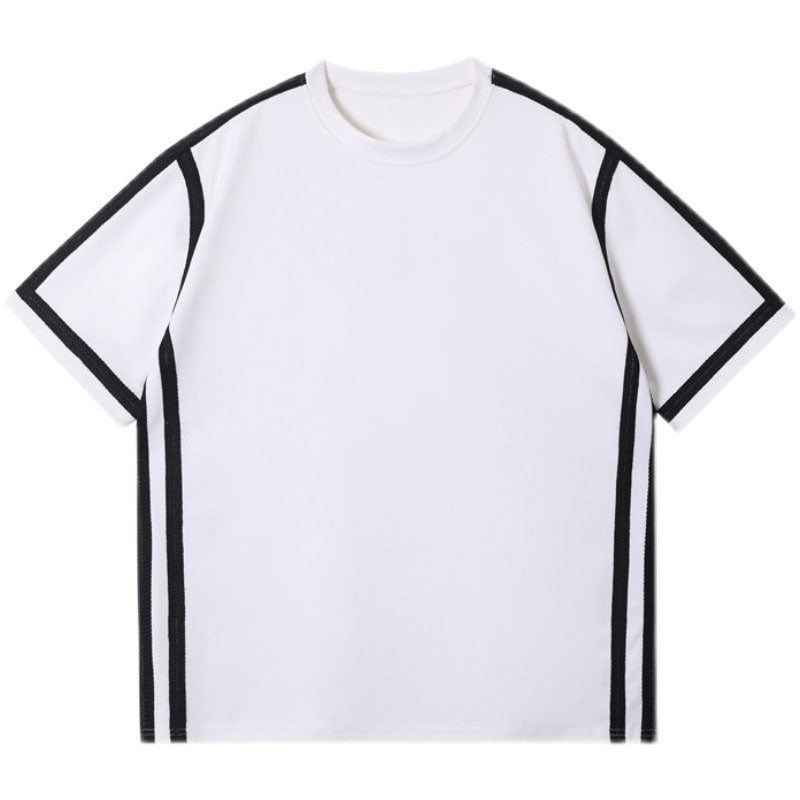 Paneled Contrast Striped Short Sleeve T-Shirt