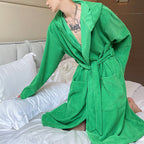 Green Tie Hooded Midi Robe Jacket