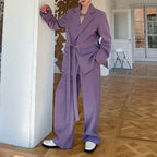 Rolled-up Sleeves Design Lace-up Suit Jacket Loose Casual Pants Two-piece Suit