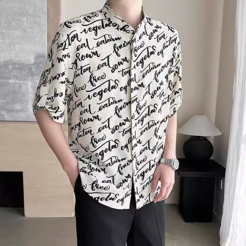 Printed Ice Silk Drape Short-sleeved Shirt