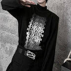 Gradient Letter Print Shoulder Pad Long Sleeve T-shirt