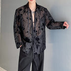 Ribbon Tie Jacquard See-through Shirt