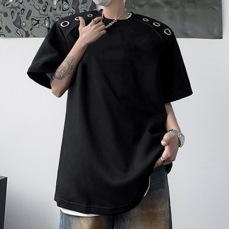 Metal Ring Shoulder Padded Loose T-shirt