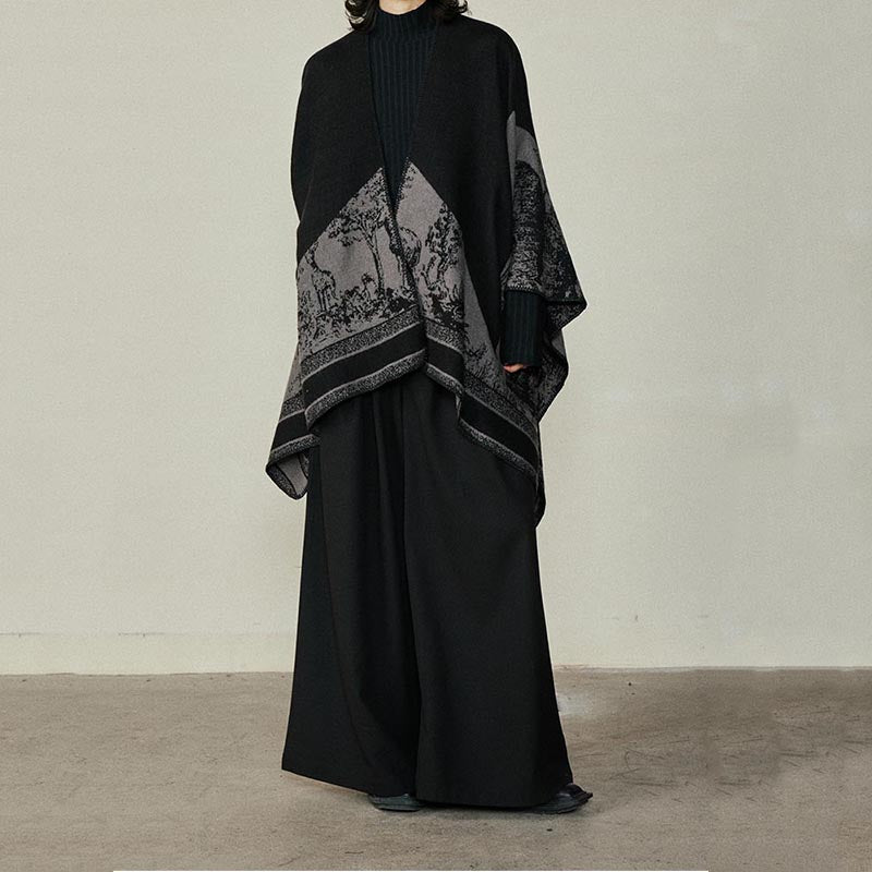 Slit Reversible Knitted Shawl Cape