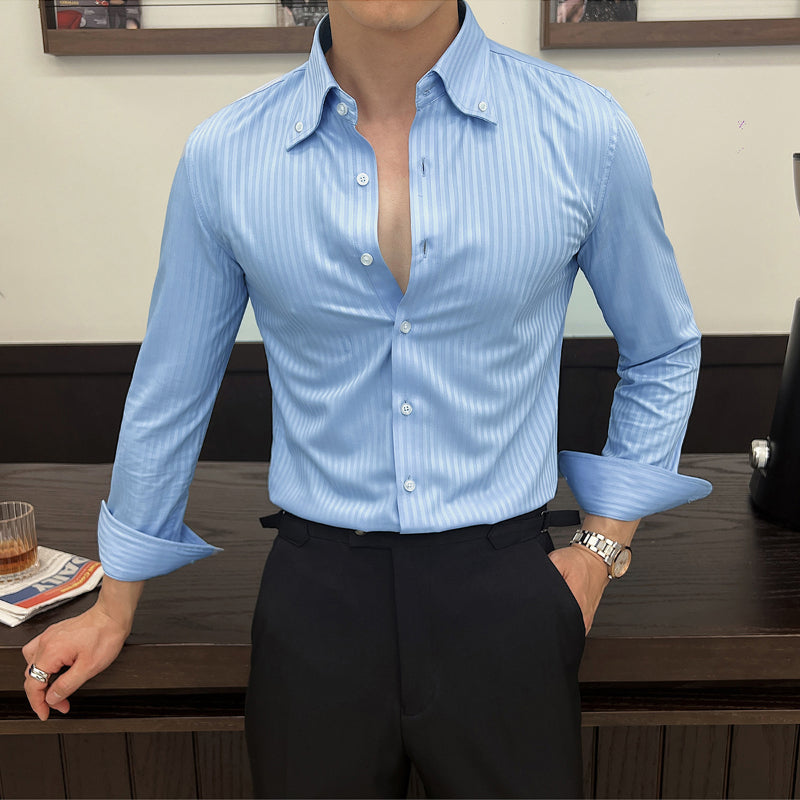 Striped Point Collar Casual Slim Shirt