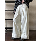 Cuffed Wide-leg Cotton High-rise Straight-leg Trousers