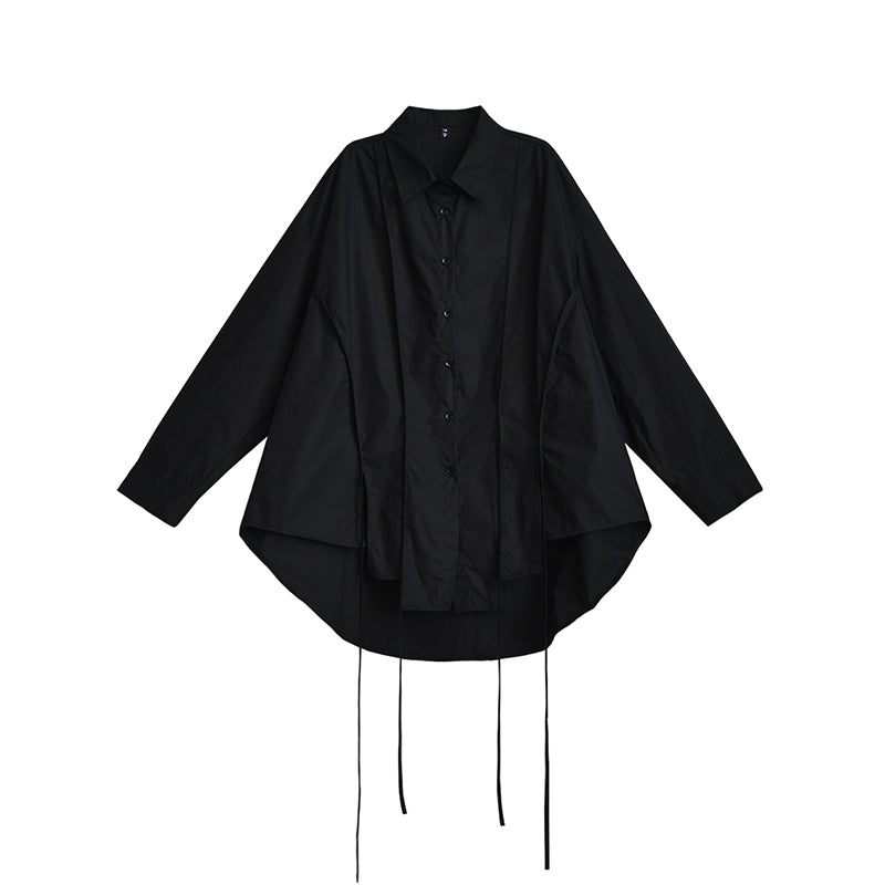 Black Fringed Irregular Shirt