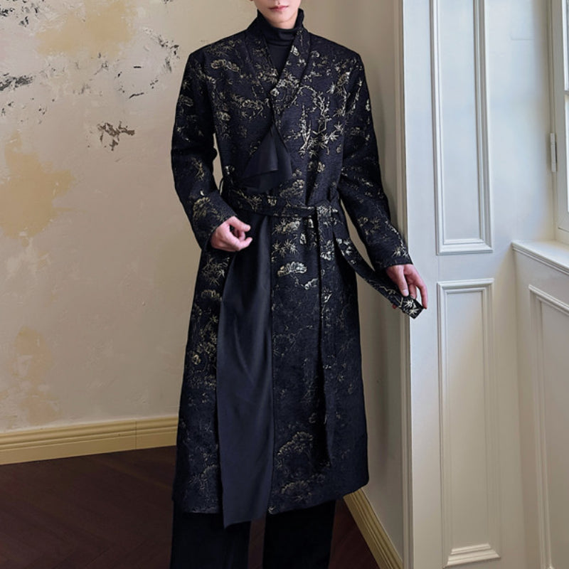 Vintage Jacquard Dark Pattern Long Coat
