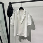 Embossed Pattern Solid Color Lapel Shirt