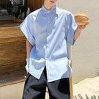 Blue Loose Casual Shirt with Wide Sleeves