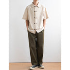 Cotton Japanese Retro Wooden Horn Button Shirt