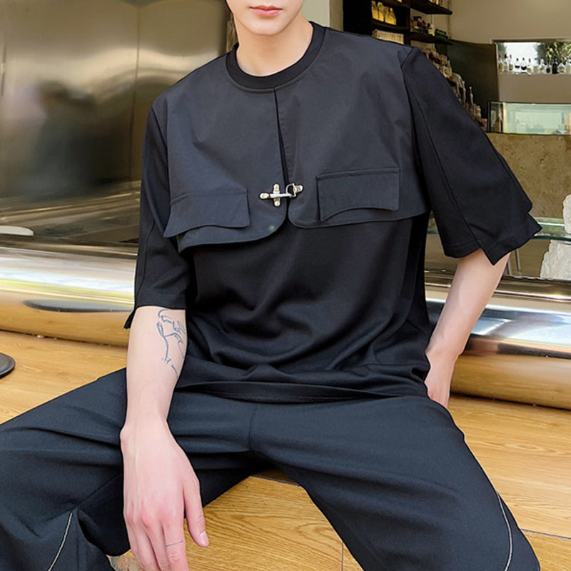 Round Neck Fake Two Piece Casual T-shirt
