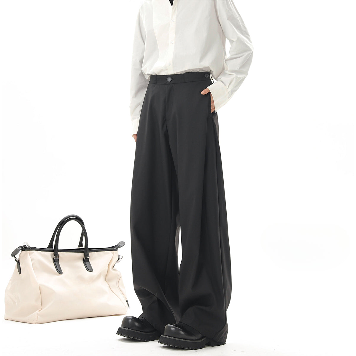 Straight Wide-leg Draped Trousers