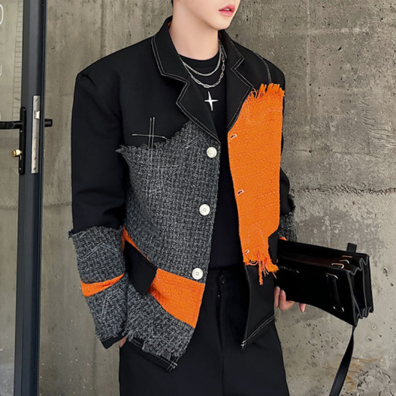 Patchwork Contrasting Raw Edge Blazer