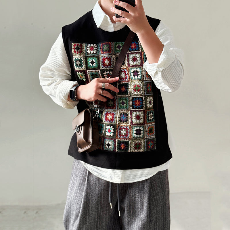 【Weaving Kaleidoscope】Loose Patchwork Pullover Vest