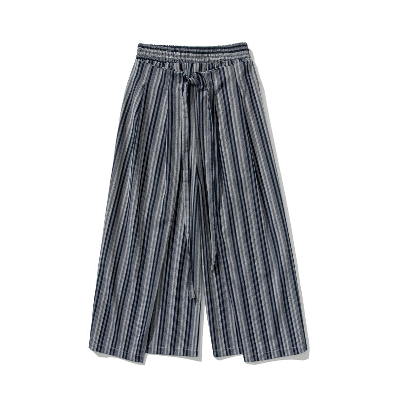 Vintage Striped Linen Thin Loose Wide Leg Culottes