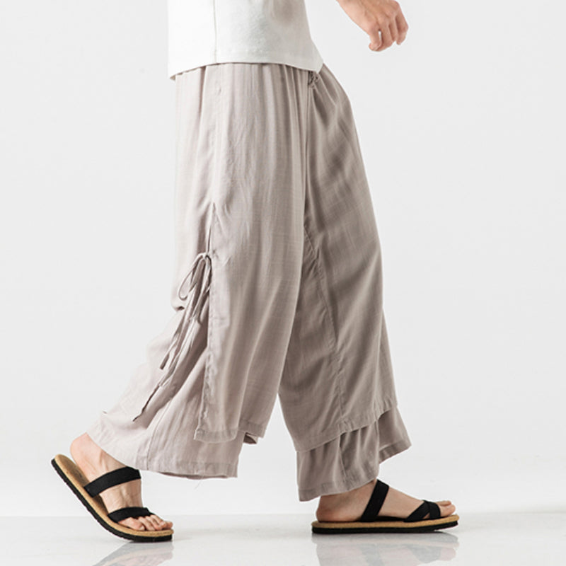 Japanese Style Cotton and Linen Side Strap Two-piece Culottes