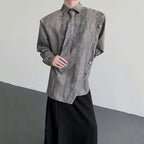 Metal Chain Tie Padded Shoulder Patchwork Shirt