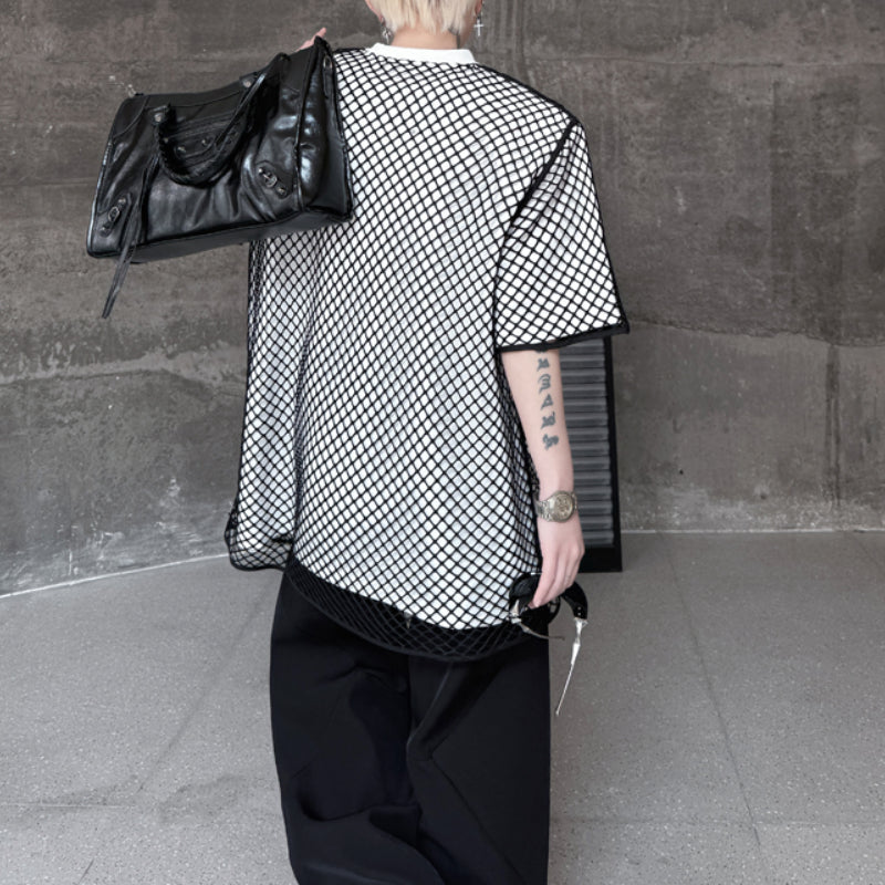 Mesh Fake Two-piece Letter Printed Patchwork T-shirt