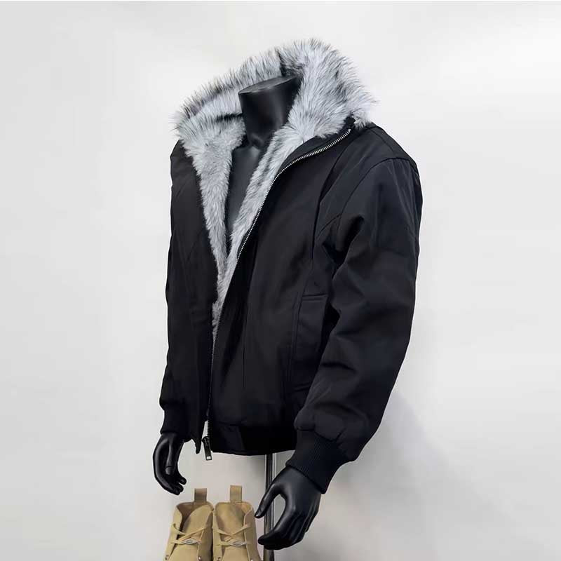 Vintage Faux Fur Collar Hooded  Short Jacket
