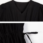 Pullover V-Neck Drawstring Short Sleeve Dress