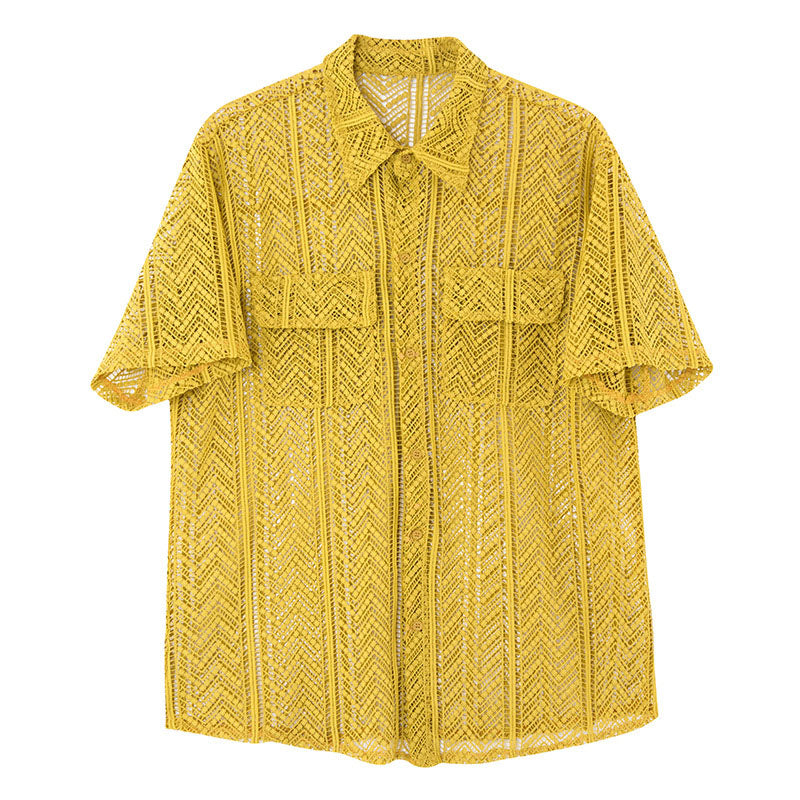 Mesh Cutout Short Sleeve Shirt
