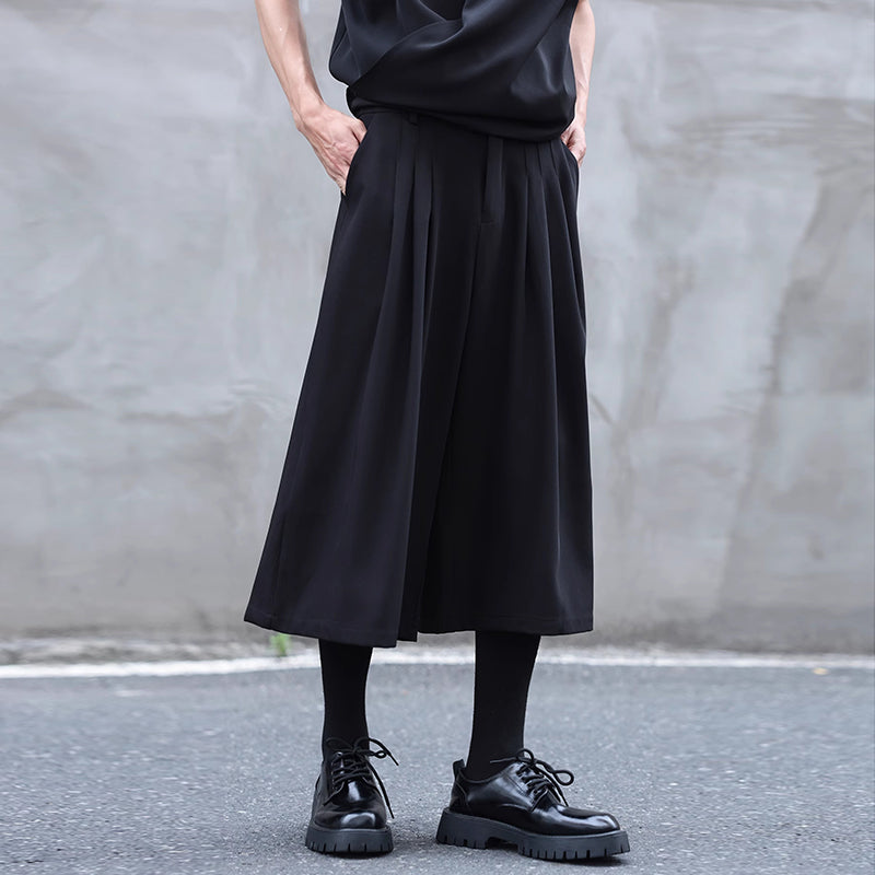 Drawstring Elastic Waist Pleated Solid Culottes