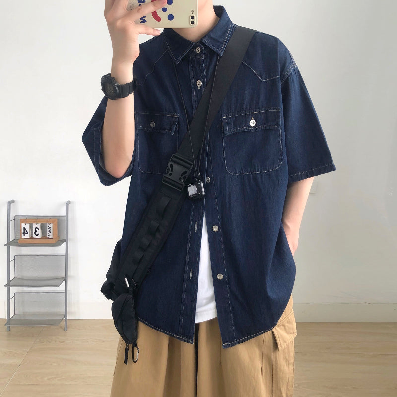 Denim Short-sleeved Loose Work Shirt