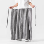 Vintage Striped Linen Thin Loose Wide Leg Culottes