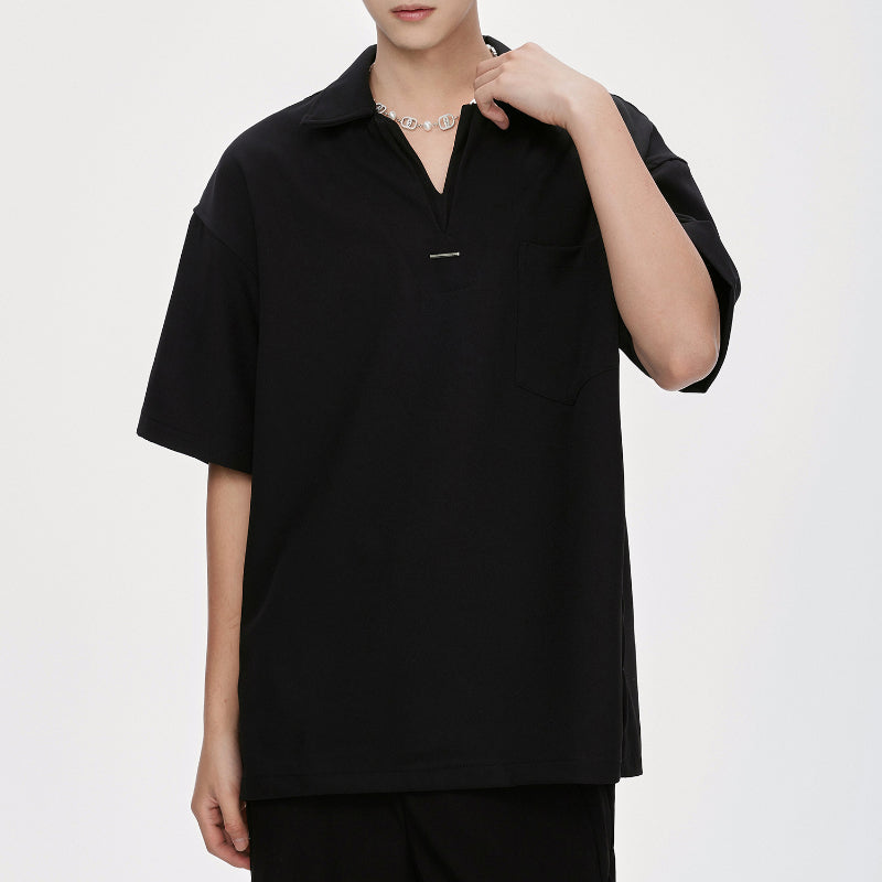 Fake Two-piece American Polo Collar Loose T-shirt