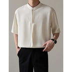 Loose Stand Collar Ice Silk Texture Casual Shirt