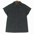 Square Neck Raw Edge Denim Vest Patchwork Jeans Two-Piece Set