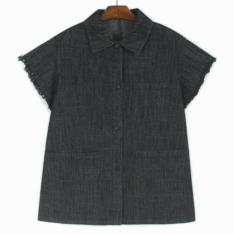 Square Neck Raw Edge Denim Vest Patchwork Jeans Two-Piece Set
