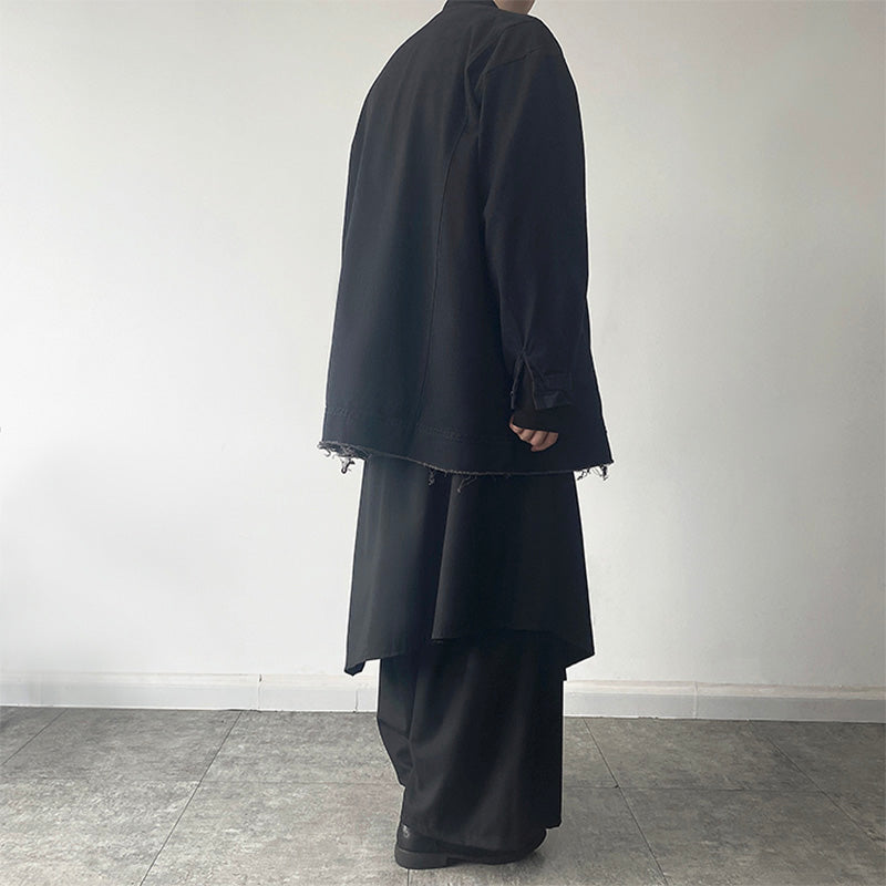 Stand Collar Vintage Raw Edge Loose Shirt