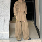 Hollow Strap Hooded Sweatshirt Two-Piece Set