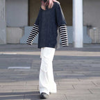 Washed Distressed Striped Patchwork Fake Two-piece T-shirt