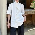 Summer Stacked Collar Shoulder Pad Shirt