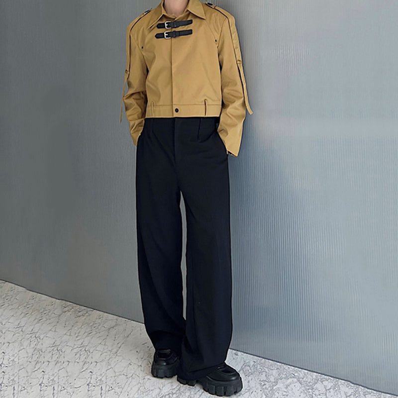 Metal Leather Buttoned Lapel Collar Short Jacket