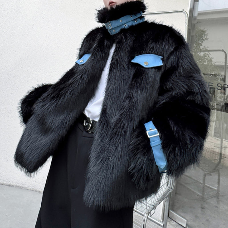 Reversible Deconstructed Leather Paneled Faux Fur Coat