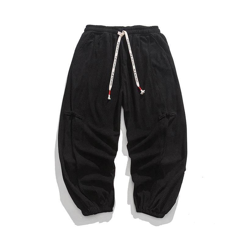 Vintage Buckle Trim Waffle Casual Harem Pants