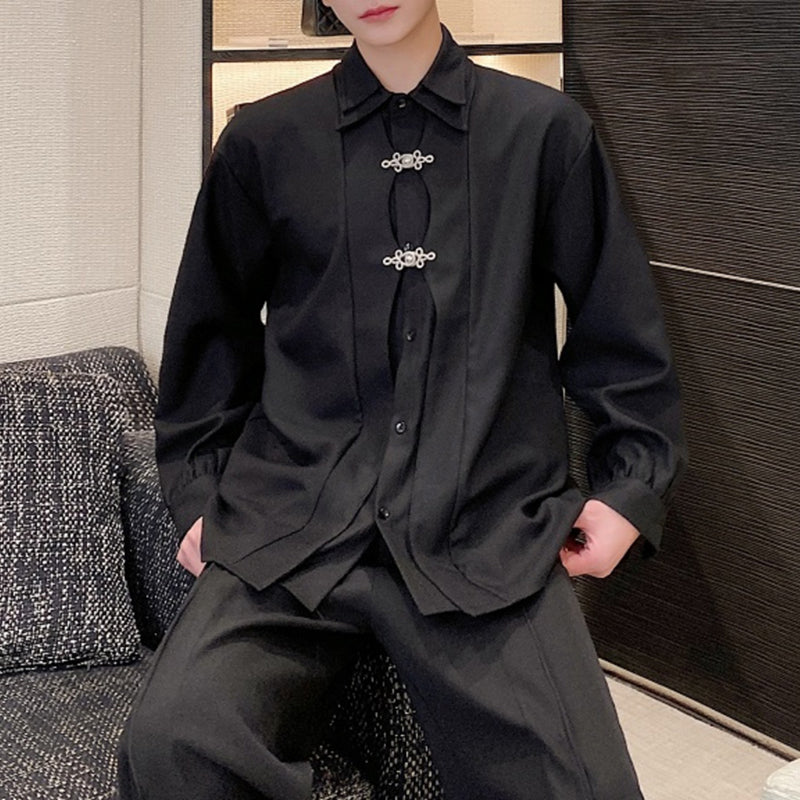 Lapel Casual Metal Plate Button Loose Long-sleeved Shirt