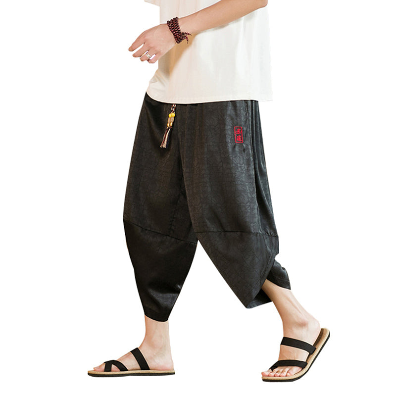 Embroidered Loose Harem Cropped Pants