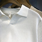 Ice Silk Hollow Pattern Knitted Lapel Polo Shirt