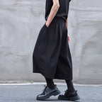 Drawstring Elastic Waist Pleated Solid Culottes