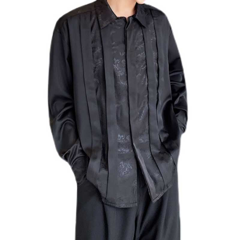 Vintage Satin Jacquard Panel Long Sleeve Shirt