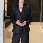 Sequined Fringed V-neck Shirt and Pants Suit