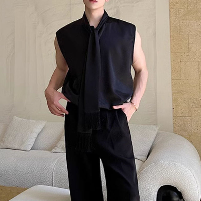 Sleeveless Satin Waistcoat Shirt