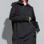 Stand Collar Zipper Loose Irregular Sweatshirt