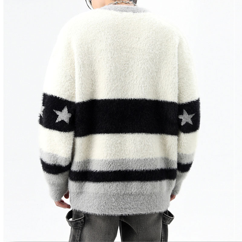 Round Neck Embroidered Dragon Loose Knitted Sweater