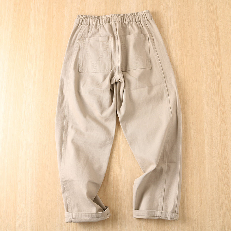 Thick Brushed Cotton Loose Straight Pants